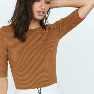 Caramel Ribbed Fitted Elbow Length Sweater EXPRESS - XS (new with tags)